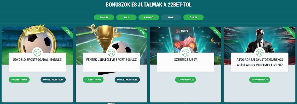 22bet sportfogadás bónuszok